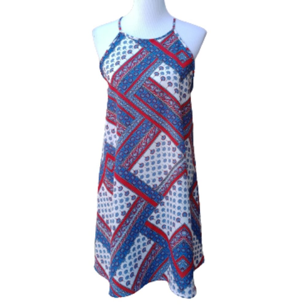 chm Multicolor Mini Halter Dress Red White Blue Patriotic Memorial Day